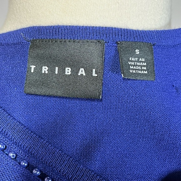 Tribal NWT Royal blue beaded v-neck sweater Size Small -Retails @ $93 - Picture 8 of 9